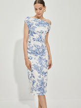 Print Straight Neck Split Dress